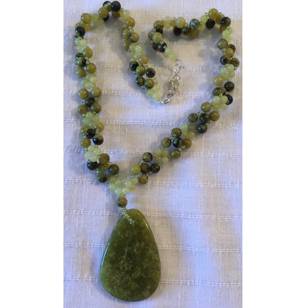 Natural stone necklace in shades of green